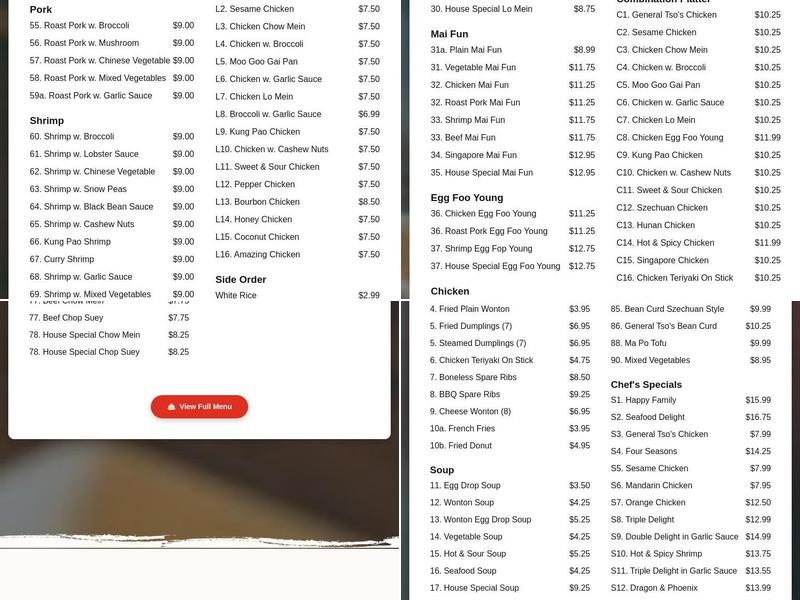 China Star Menu