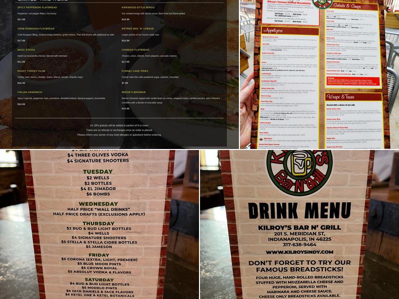 Kilroy's Bar & Grill Menu