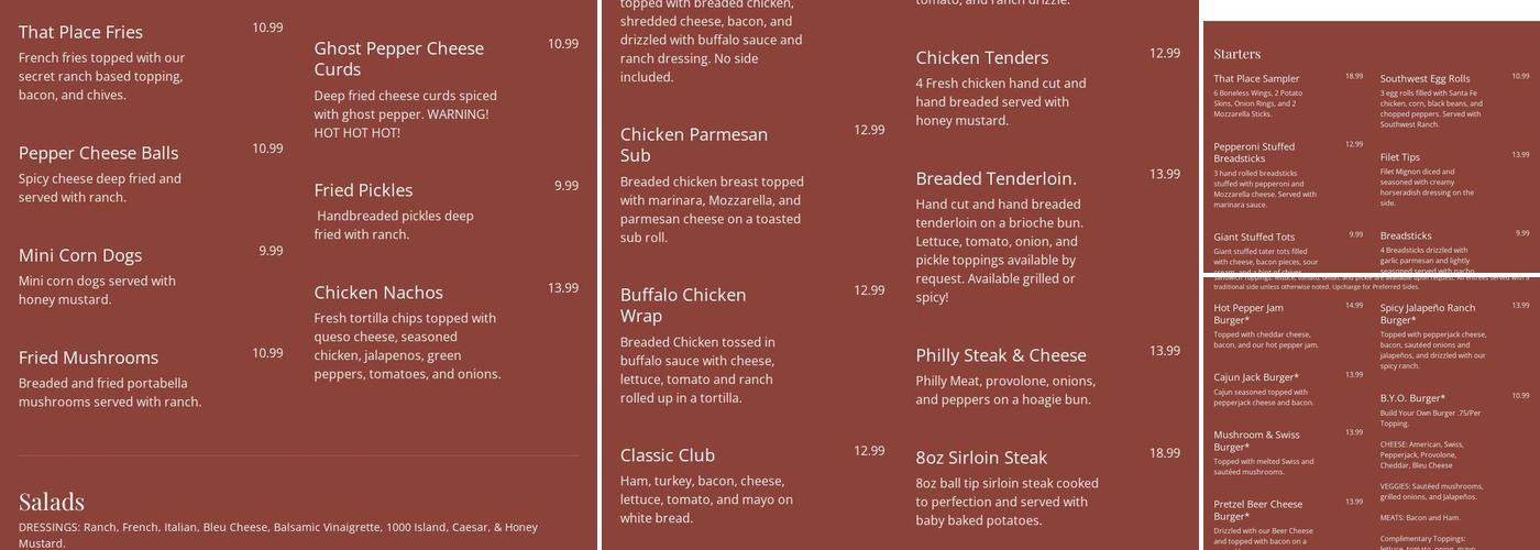That Place Bar & Grill Menu