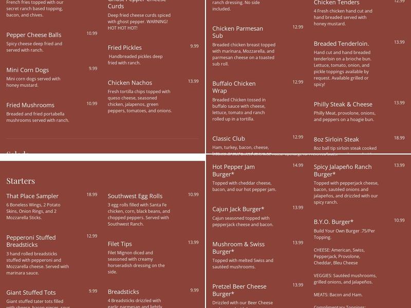 That Place Bar & Grill Menu