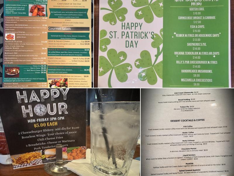 Billy O'Neals Pub & Eatery Menu