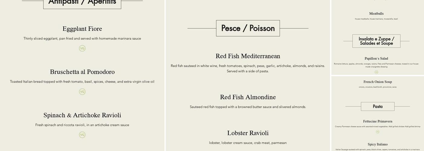Papillon's Menu