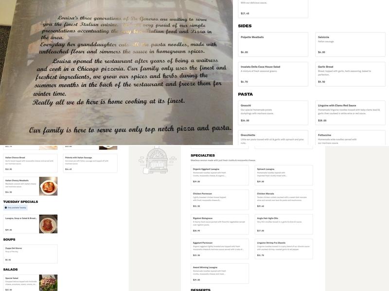 Louisa's Pizza & Pasta Menu