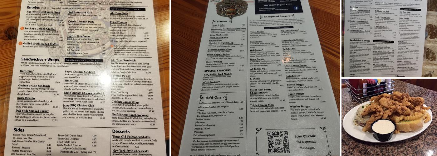 Times Grill Menu