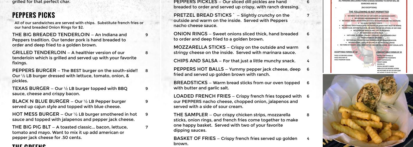 Peppers Menu