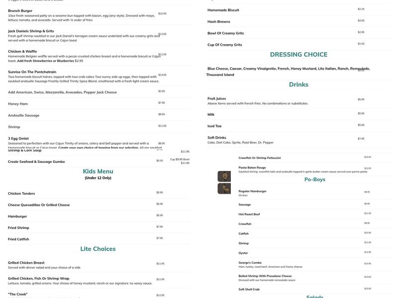 Jones Creek Cafe & Oyster Bar Menu