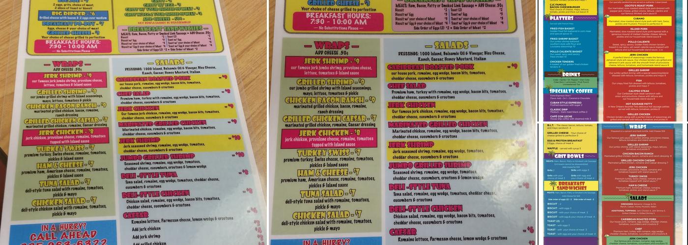 Caribbean Joe's Cafe Menu