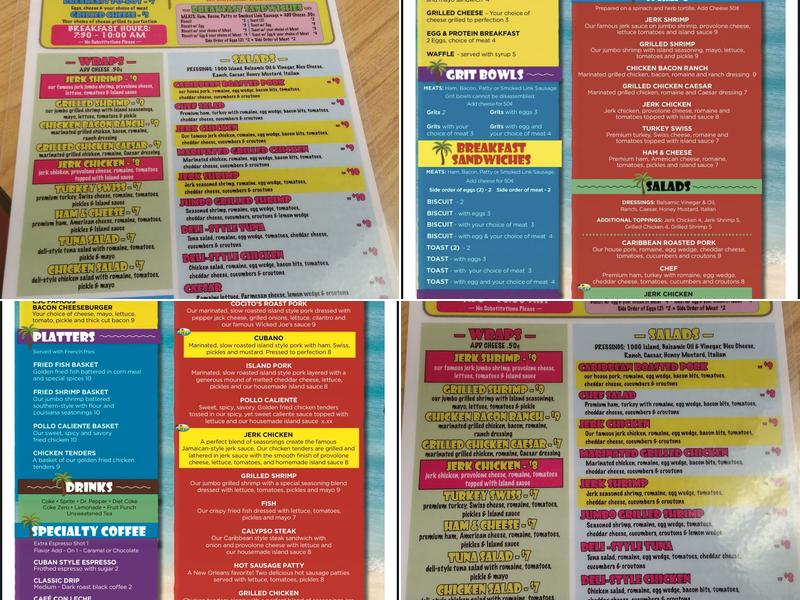 Caribbean Joe's Cafe Menu