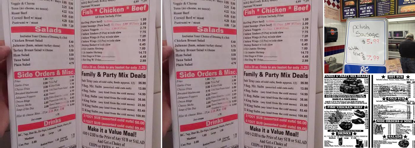 Mr. Submarine Menu