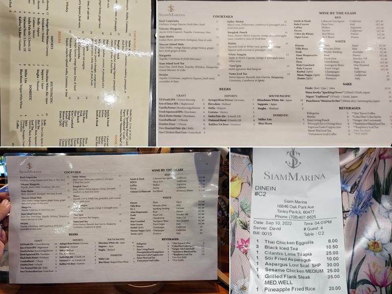Siam Marina Restaurant Menu