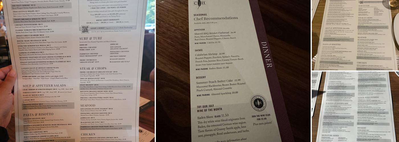Cooper's Hawk Winery & Restaurant- Orland Park Menu