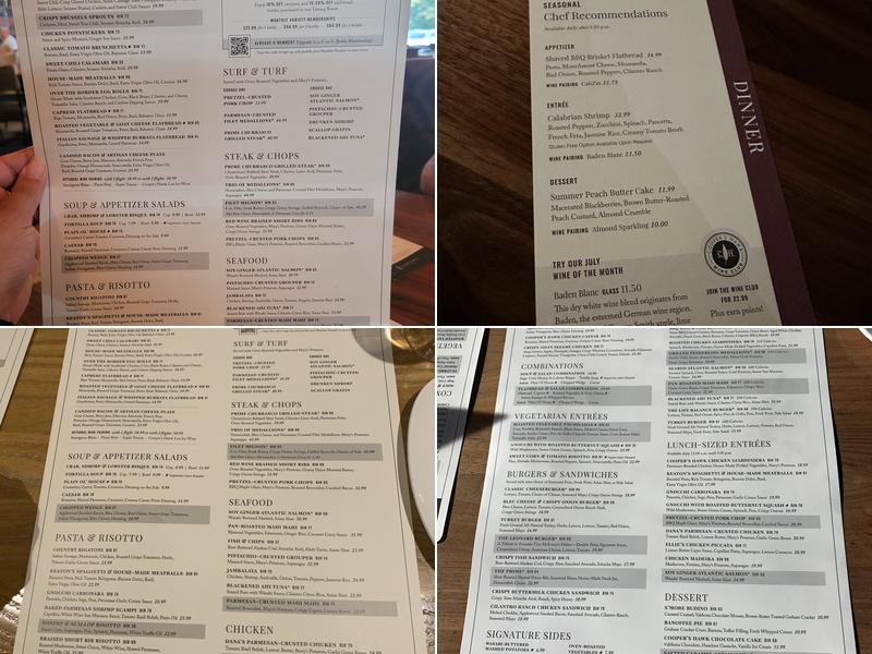 Cooper's Hawk Winery & Restaurant- Orland Park Menu