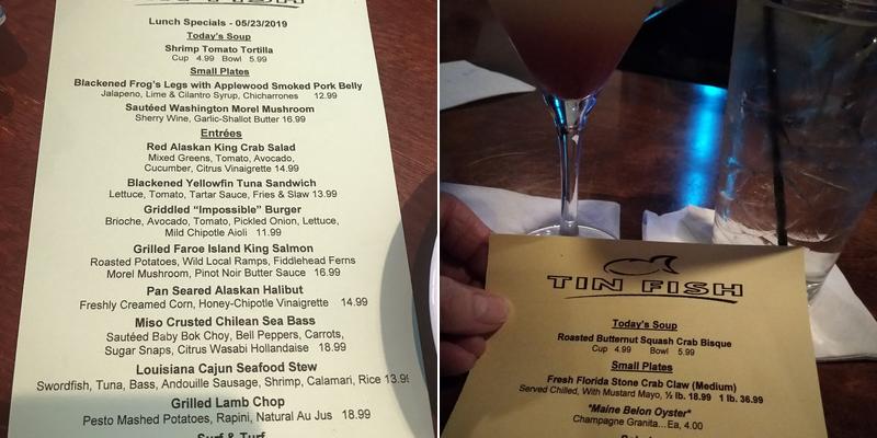 Tin Fish Menu
