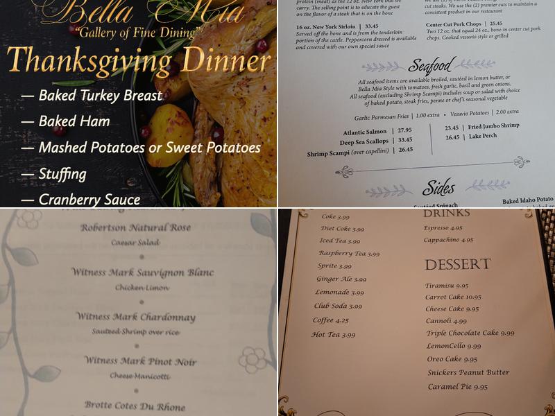 Bella Mia Fine Dining Menu