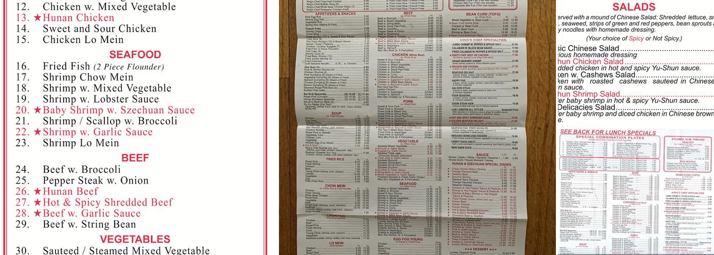 King's Chef Menu