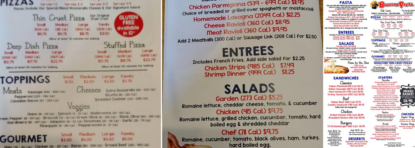 Beggars Pizza Menu