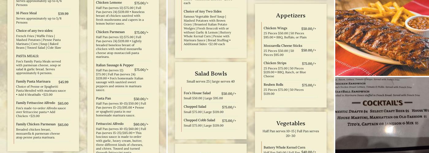 Fox's Restaurant & Pub Menu