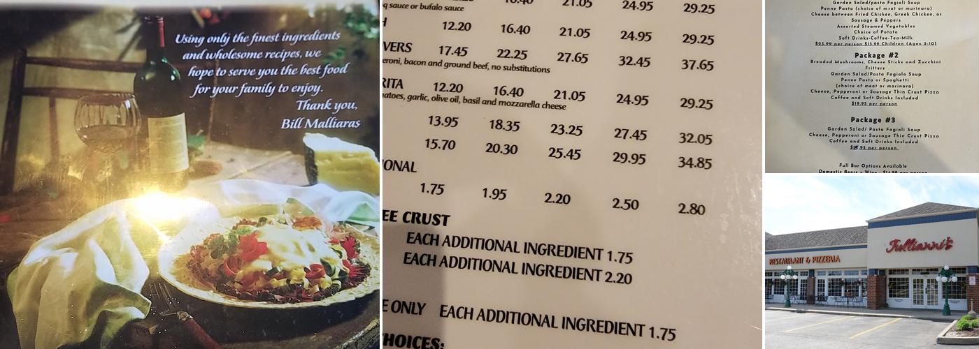 Jullianni's Pizza Menu