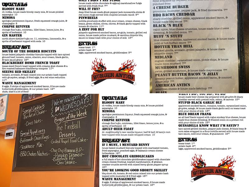 Burger Antics Menu