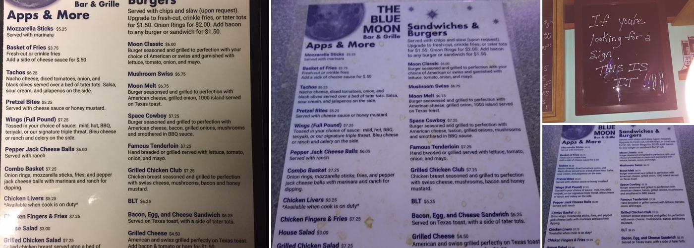 Blue Moon Bar & Grille Menu