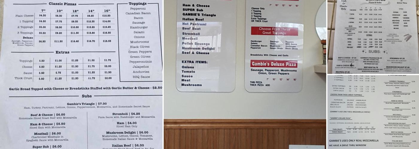 Gambie's Pizza Menu