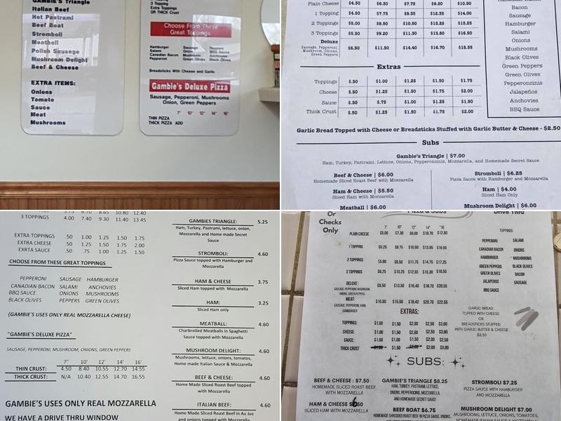 Gambie's Pizza Menu
