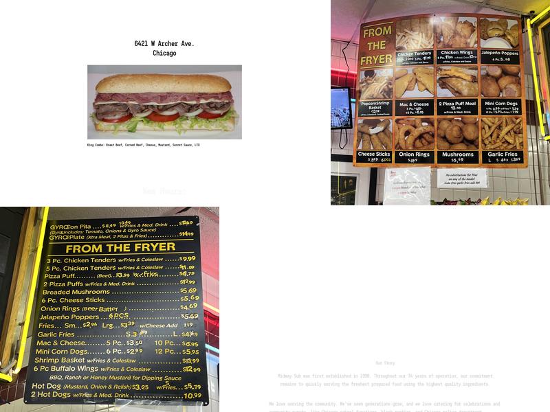 Midway Submarine Menu