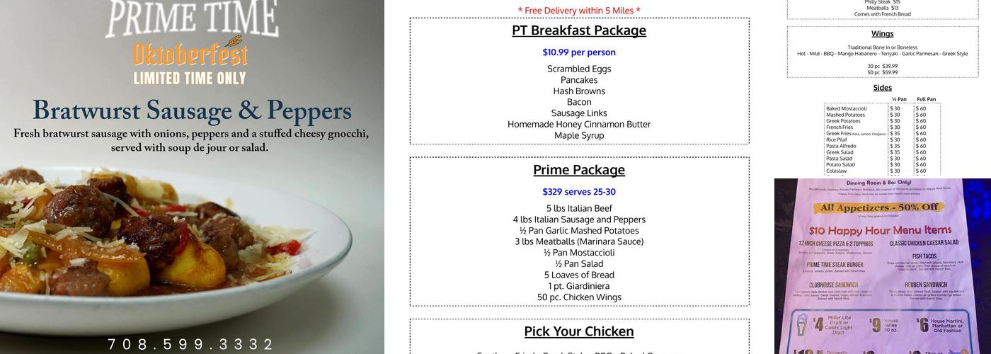 Prime Time Restaurant Menu