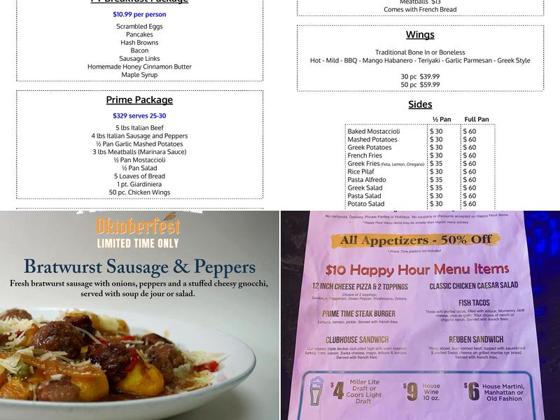 Prime Time Restaurant Menu