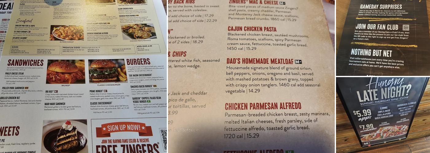 Miller's Ale House Menu