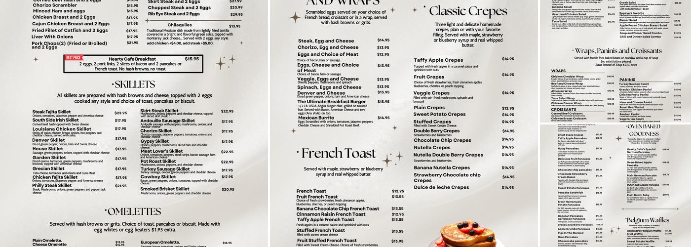 Hearty Cafe pancake house Menu