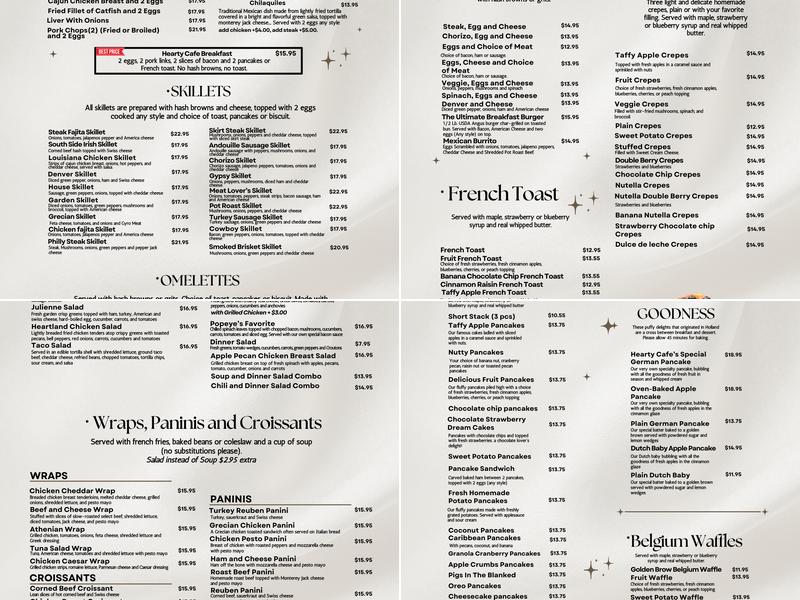 Hearty Cafe pancake house Menu