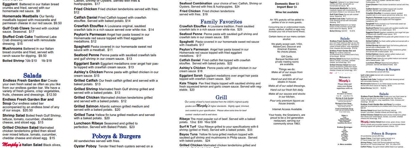 Murphy's Seafood Restaurant Menu