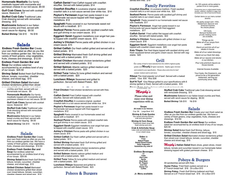 Murphy's Seafood Restaurant Menu