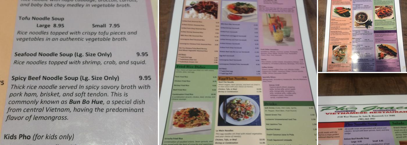 Phở Grace Menu