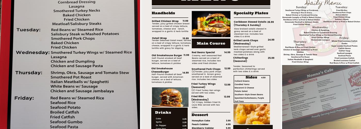 Nonna's Cafe Menu