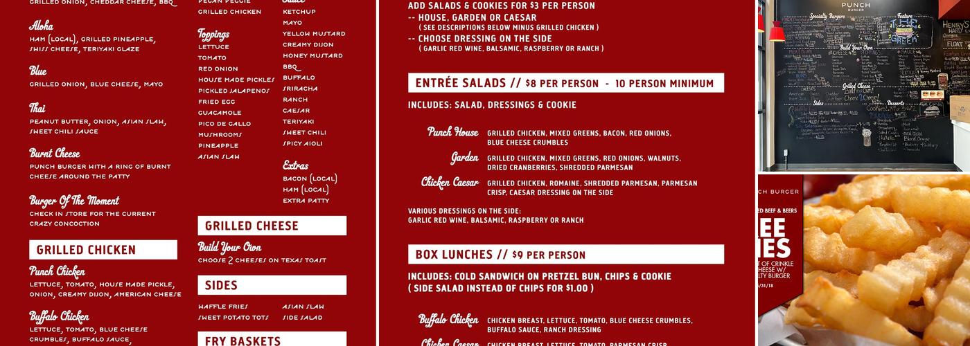 Punch Burger Menu