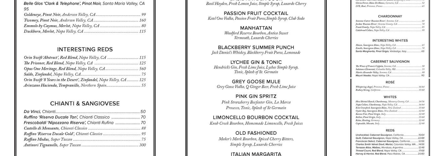 Rosebud Rosetta Italian Menu