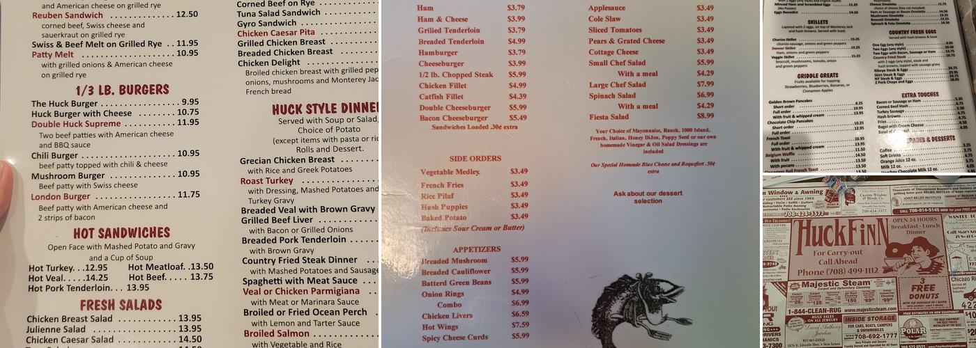 Huck Finn Restaurant Menu