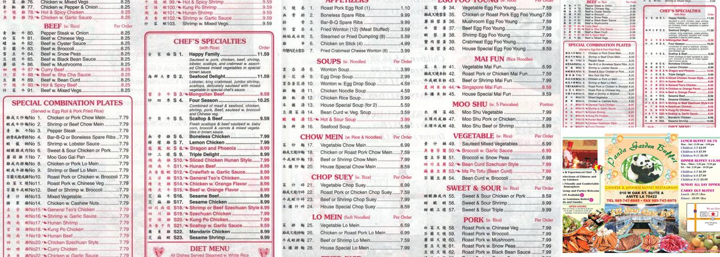 Panda Garden Buffet Menu