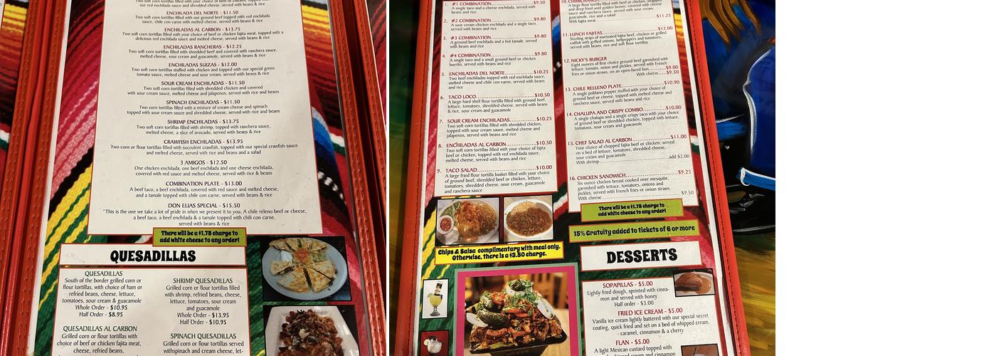 Nicky's Mexican Restaurant Menu