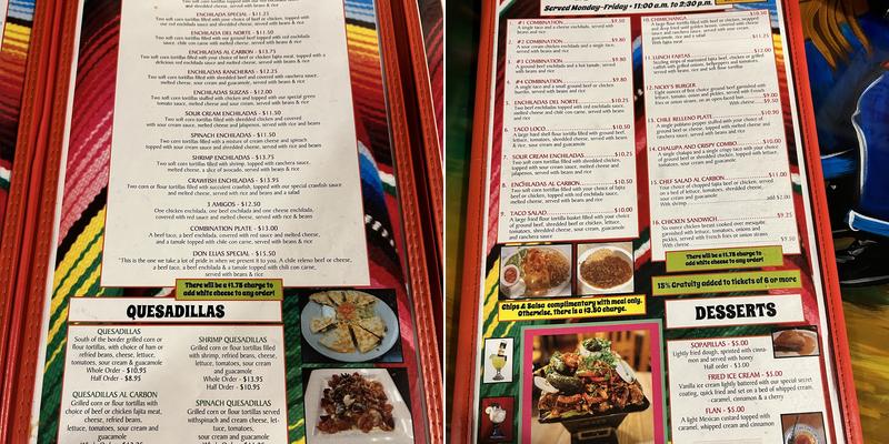 Nicky's Mexican Restaurant Menu