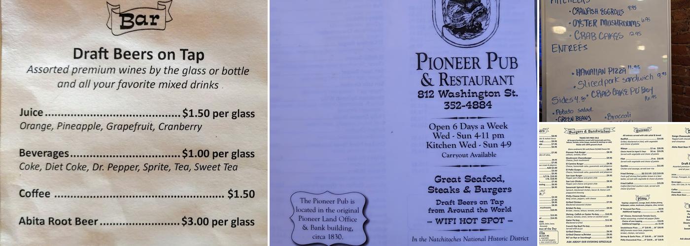Pioneer Pub Menu