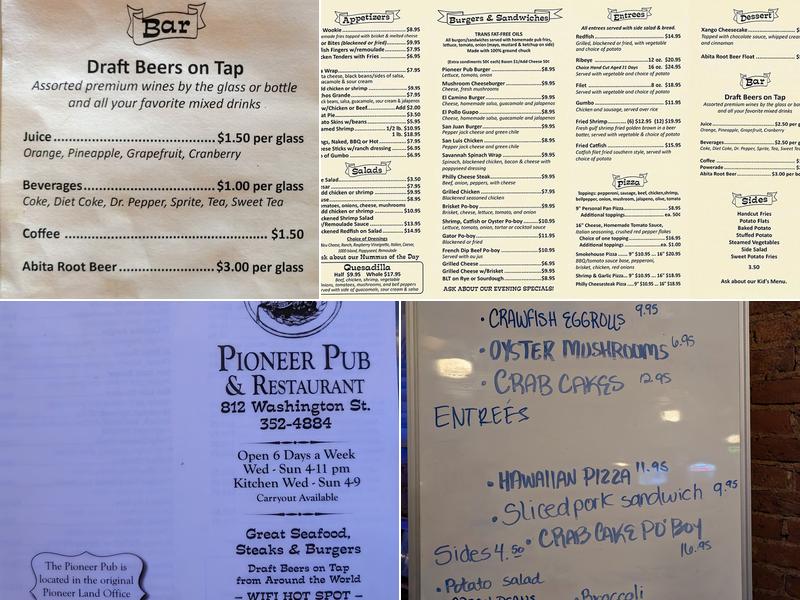 Pioneer Pub Menu