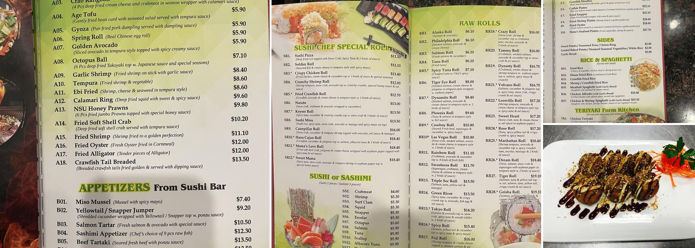 Hana steakhouse seafood & sushi Menu