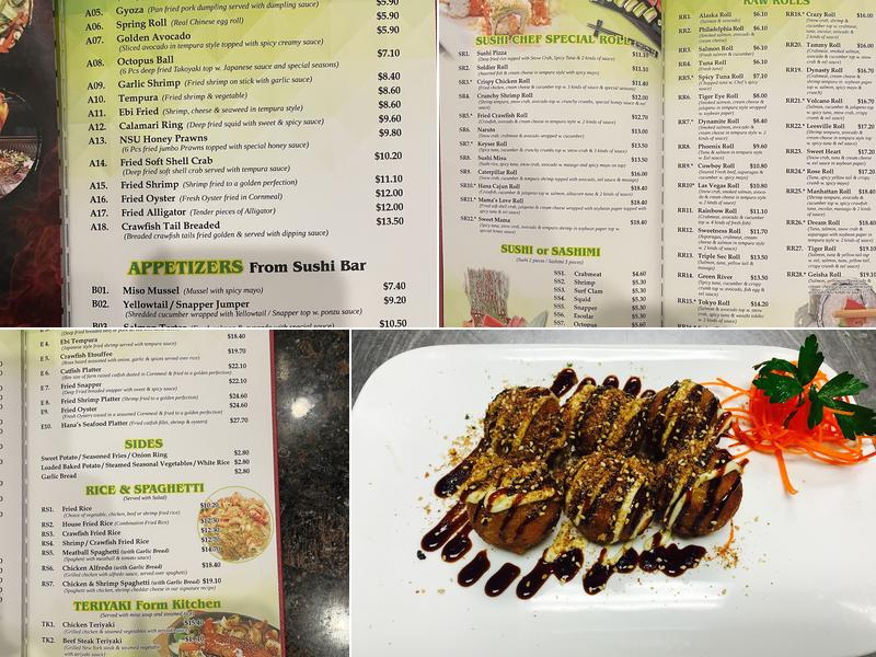 Hana steakhouse seafood & sushi Menu