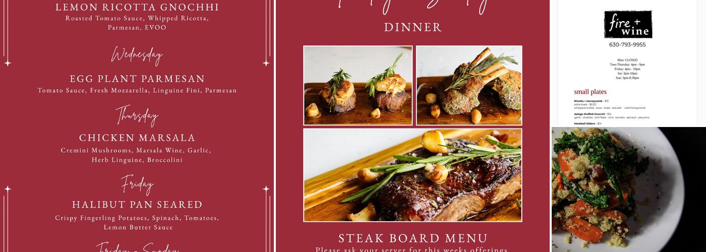 fire + wine Menu