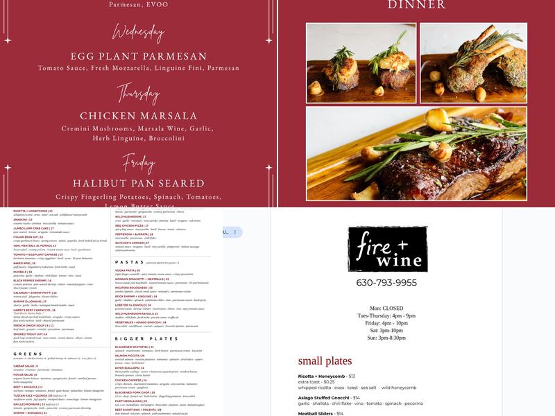 fire + wine Menu