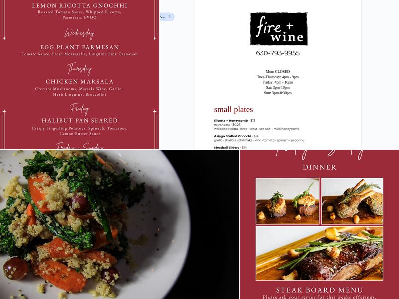 fire + wine Menu