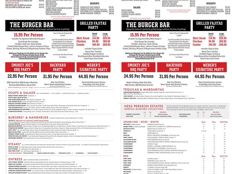 Weber Grill Restaurant & Academy Menu